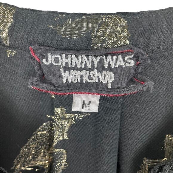 Johnny Was Workshop Feather Velvet Bell Sleeve Top Boho Black Gold Size Medium - Picture 14 of 15